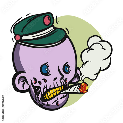 face zombie cartoon illustration for logo, emoticon, esport mascot. vector for t-shirt and sticker design.