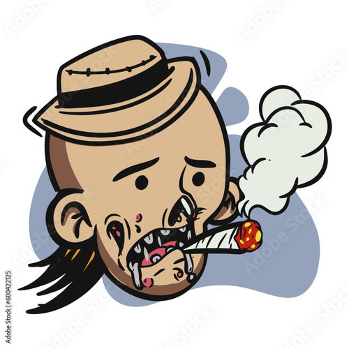 face zombie cartoon illustration for logo, emoticon, esport mascot. vector for t-shirt and sticker design.