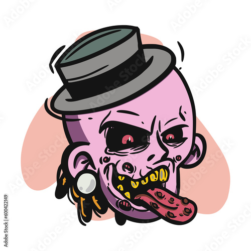 face zombie cartoon illustration for logo, emoticon, esport mascot. vector for t-shirt and sticker design.