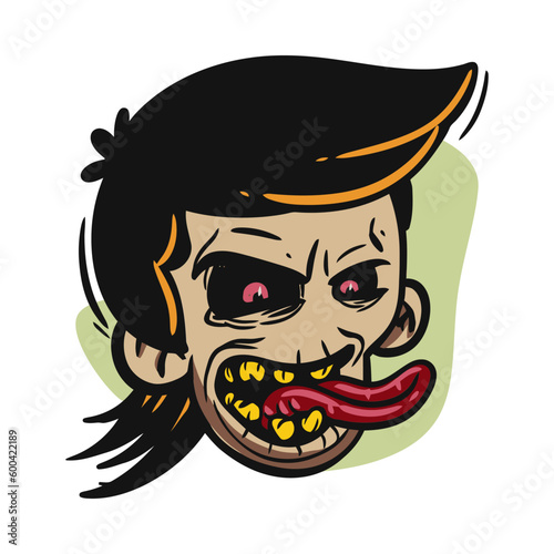 face zombie cartoon illustration for logo, emoticon, esport mascot. vector for t-shirt and sticker design.