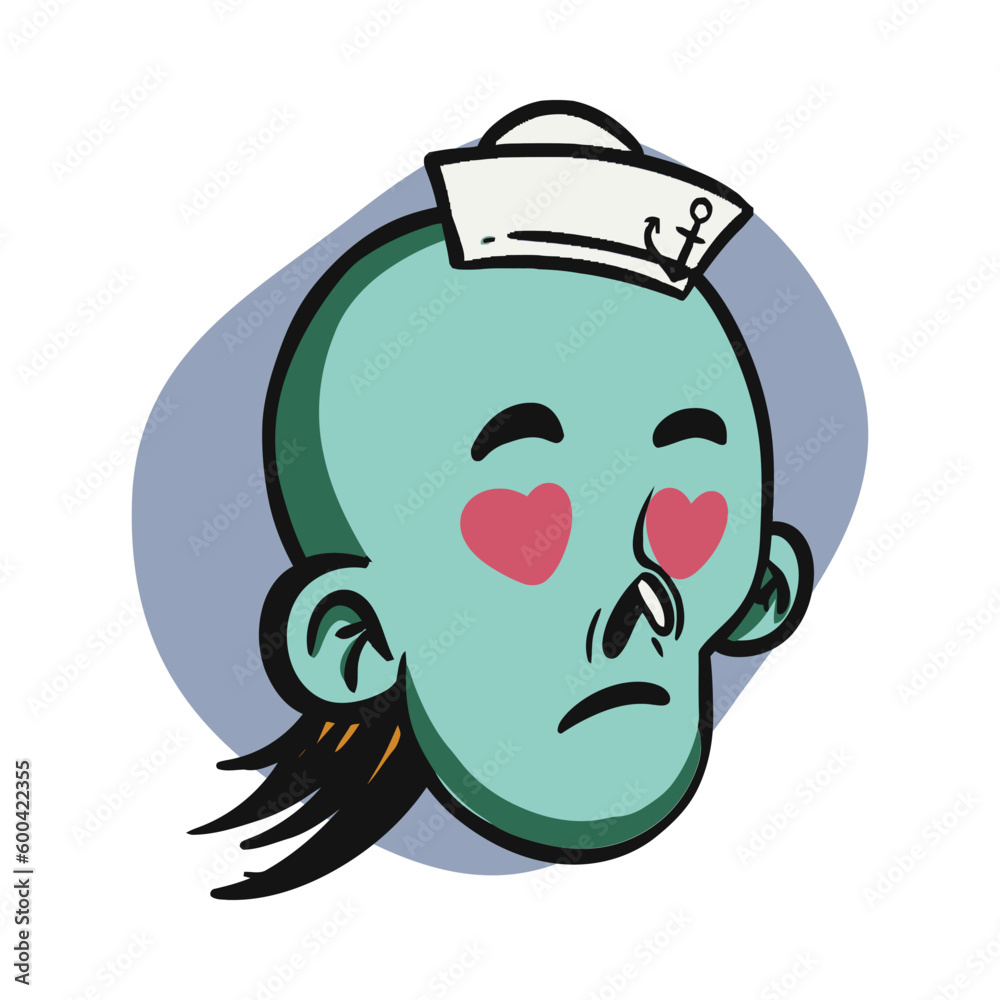 face zombie cartoon illustration for logo, emoticon, esport mascot. vector for t-shirt and sticker design.