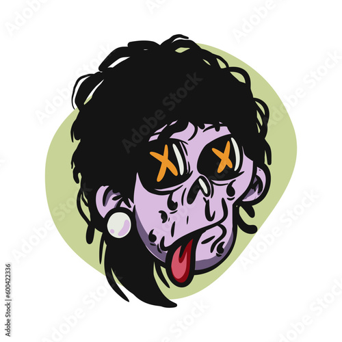 face zombie cartoon illustration for logo, emoticon, esport mascot. vector for t-shirt and sticker design.