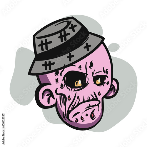 face zombie cartoon illustration for logo, emoticon, esport mascot. vector for t-shirt and sticker design.