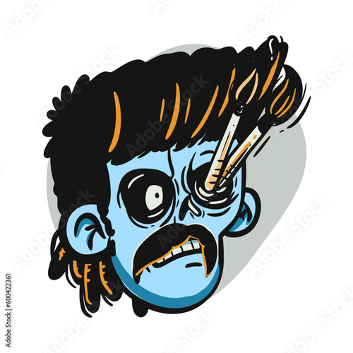 face zombie cartoon illustration for logo, emoticon, esport mascot. vector for t-shirt and sticker design.