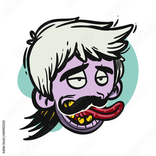 face zombie cartoon illustration for logo, emoticon, esport mascot. vector for t-shirt and sticker design.