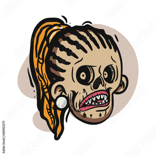 face zombie cartoon illustration for logo, emoticon, esport mascot. vector for t-shirt and sticker design.
