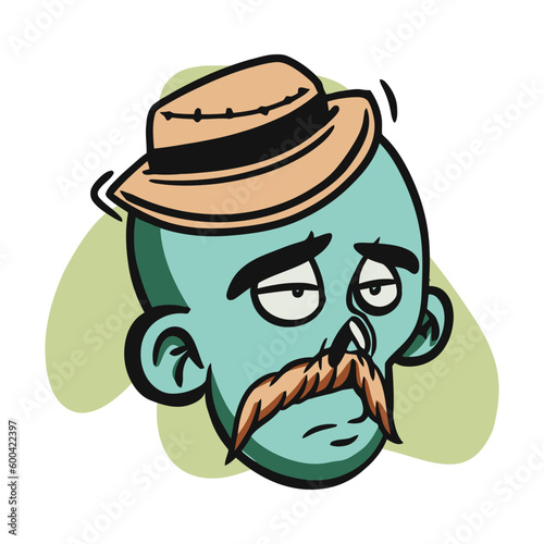 face zombie cartoon illustration for logo, emoticon, esport mascot. vector for t-shirt and sticker design.
