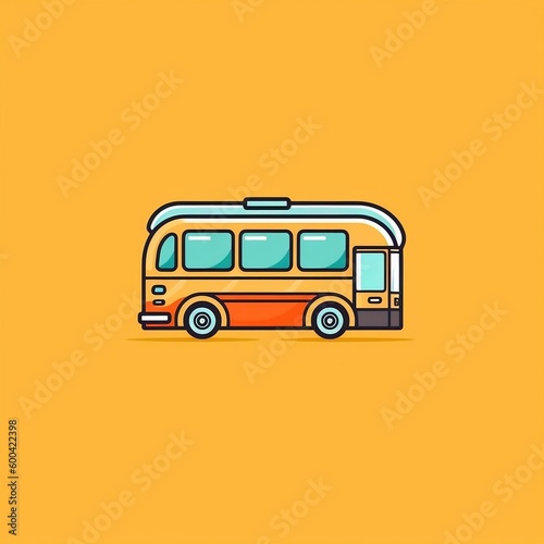 Minimalist Comic-Style Flat Design Icon of a Decorated Bus for Logos and Lists. Generative AI