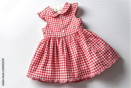 Red And White Checkered Dress For Girl On White Background. Generative AI