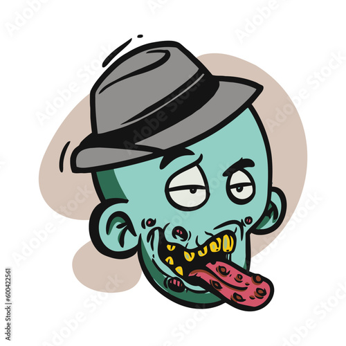 face zombie cartoon illustration for logo, emoticon, esport mascot. vector for t-shirt and sticker design.