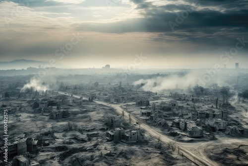 Ashcovered City, Destruction And Chaos, Natural Disaster. Generative AI
