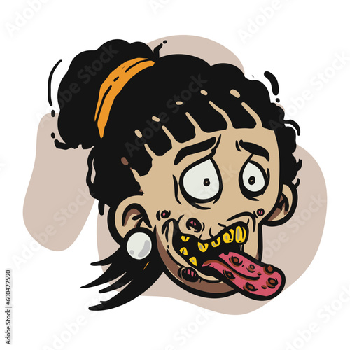 face zombie cartoon illustration for logo, emoticon, esport mascot. vector for t-shirt and sticker design.