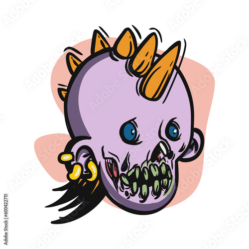face zombie cartoon illustration for logo, emoticon, esport mascot. vector for t-shirt and sticker design.