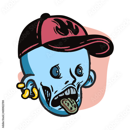 face zombie cartoon illustration for logo, emoticon, esport mascot. vector for t-shirt and sticker design.