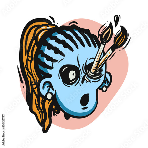 face zombie cartoon illustration for logo, emoticon, esport mascot. vector for t-shirt and sticker design.