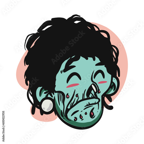 face zombie cartoon illustration for logo, emoticon, esport mascot. vector for t-shirt and sticker design.
