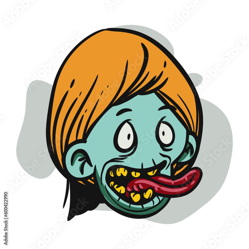 face zombie cartoon illustration for logo, emoticon, esport mascot. vector for t-shirt and sticker design.
