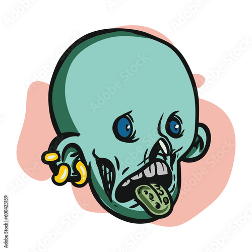 face zombie cartoon illustration for logo, emoticon, esport mascot. vector for t-shirt and sticker design.
