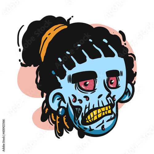 face zombie cartoon illustration for logo, emoticon, esport mascot. vector for t-shirt and sticker design.
