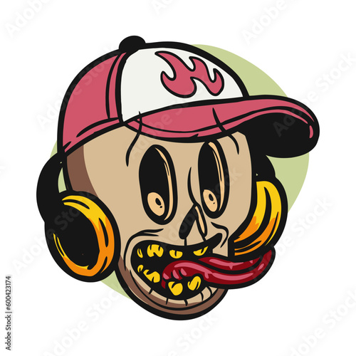 face zombie cartoon illustration for logo, emoticon, esport mascot. vector for t-shirt and sticker design.
