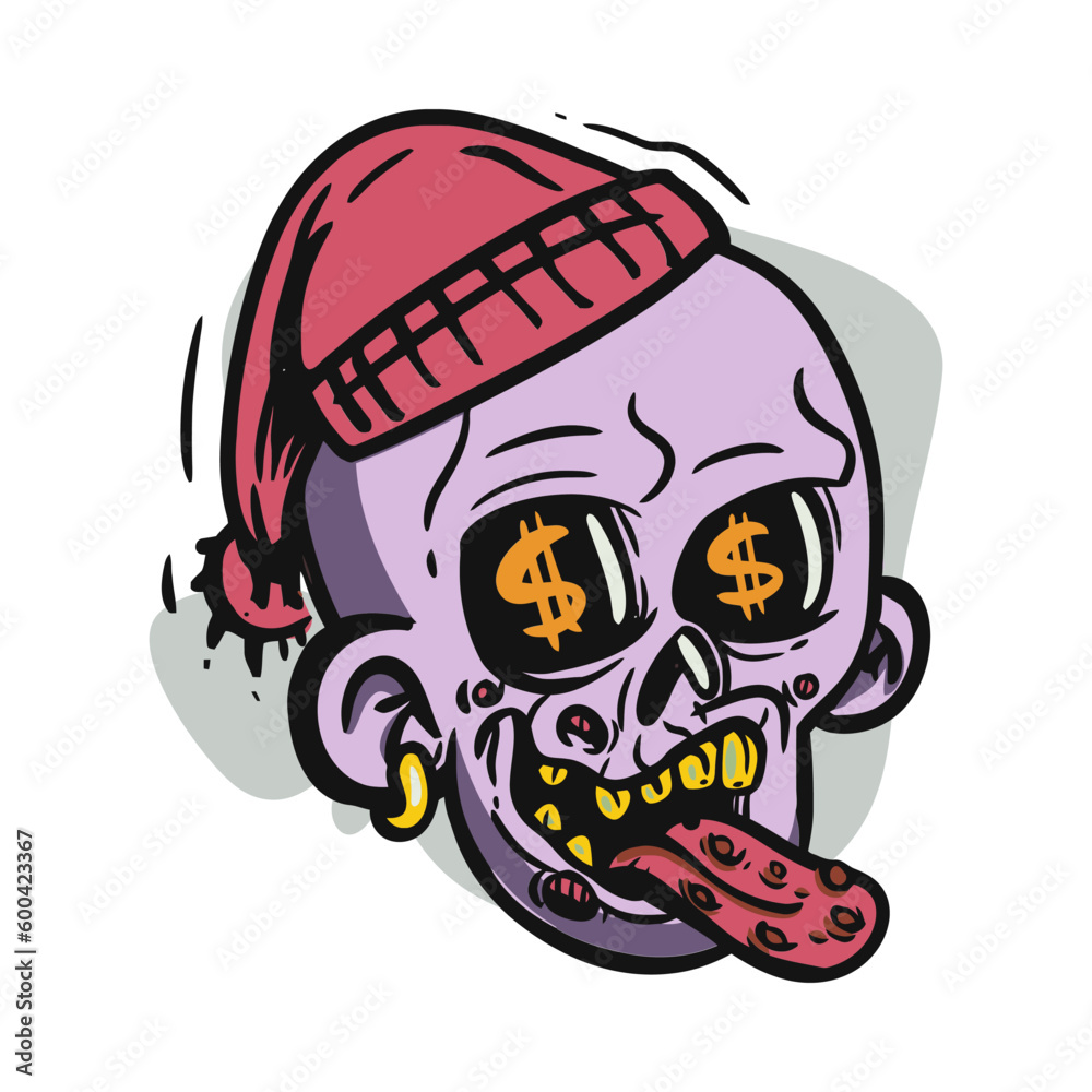 face zombie cartoon illustration for logo, emoticon, esport mascot. vector for t-shirt and sticker design.
