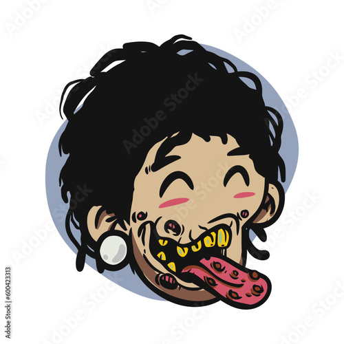 face zombie cartoon illustration for logo, emoticon, esport mascot. vector for t-shirt and sticker design.
