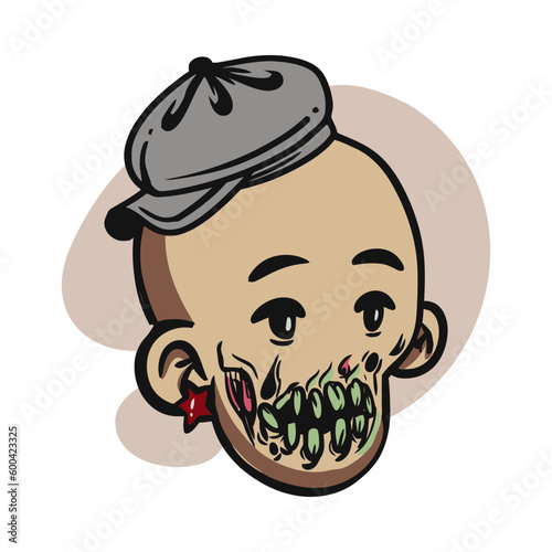 face zombie cartoon illustration for logo, emoticon, esport mascot. vector for t-shirt and sticker design.

