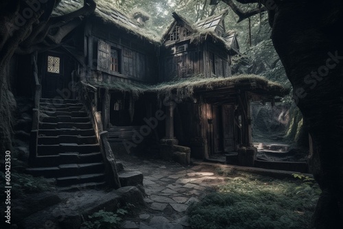 Ancient spooky dwelling - upper story. Generative AI