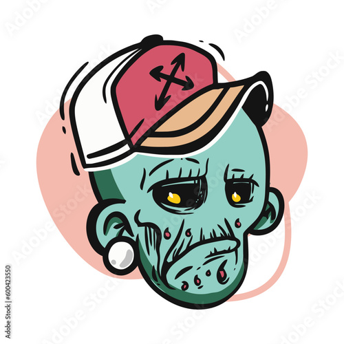 face zombie cartoon illustration for logo, emoticon, esport mascot. vector for t-shirt and sticker design.
