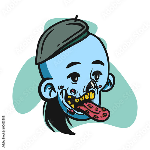 face zombie cartoon illustration for logo, emoticon, esport mascot. vector for t-shirt and sticker design.
