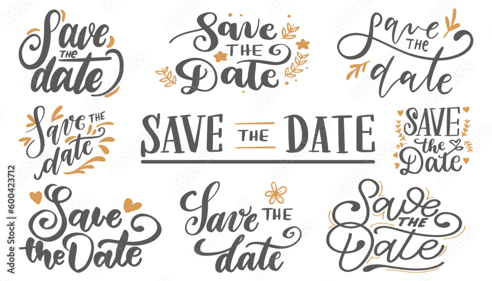 Fototapeta premium Save the date calligraphy inscription text for wedding, holiday, event. Save the date vintage text