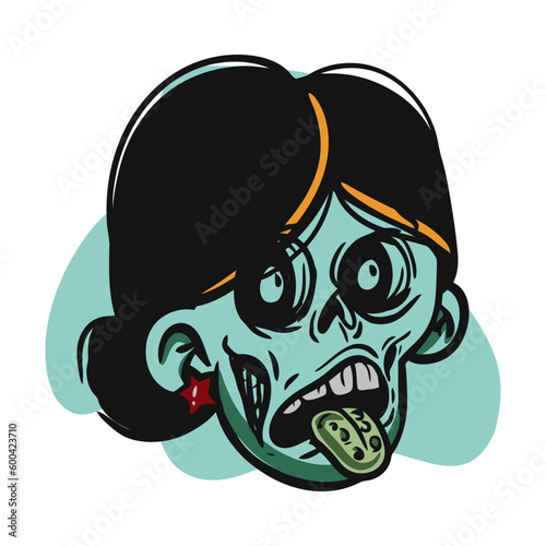 face zombie cartoon illustration for logo, emoticon, esport mascot. vector for t-shirt and sticker design.

