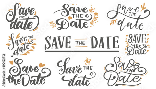 Save the date calligraphy inscription text for wedding, holiday, event. Save the date vintage text