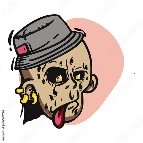 face zombie cartoon illustration for logo, emoticon, esport mascot. vector for t-shirt and sticker design.
