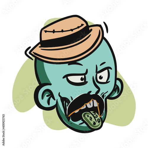 face zombie cartoon illustration for logo, emoticon, esport mascot. vector for t-shirt and sticker design.
