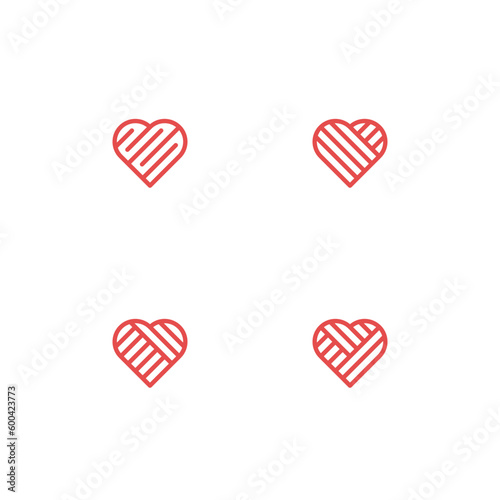 Heart with hatching logo set - love symbol with lines and strokes