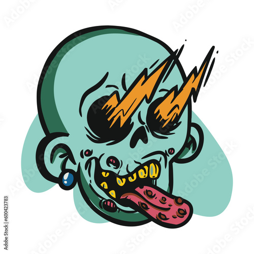 face zombie cartoon illustration for logo, emoticon, esport mascot. vector for t-shirt and sticker design.
