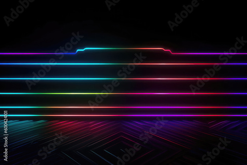 Bright Neon Lights On Dark Background. Generative AI
