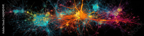 Colorful Neurons, Synapses Firing, Brain Activity Representation. Generative AI photo