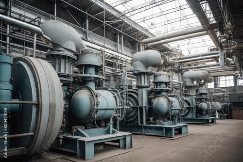 Gas Compressor Station With Turbines, Pressure Management. Generative AI