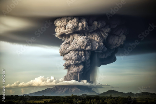 Dramatic Eruption, Ash And Smoke Engulfing Surroundings. Generative AI