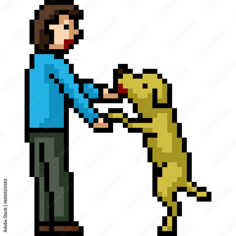 pixel art man dog friend