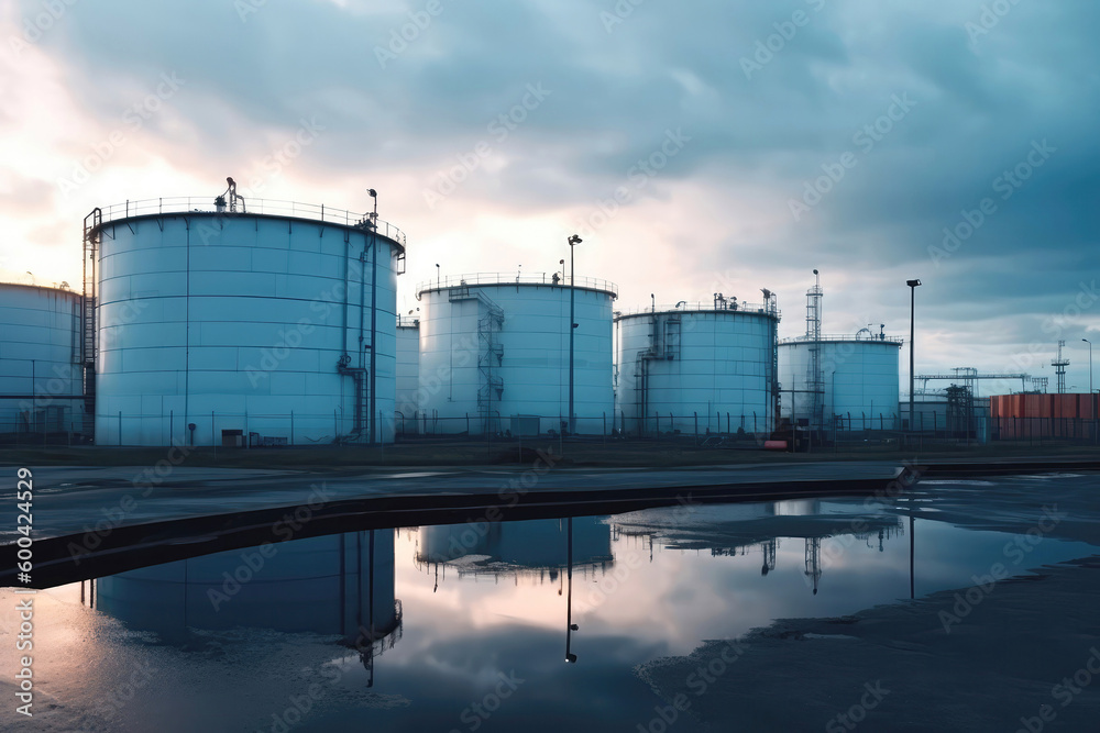 Oil Storage Tanks In Terminal, Strategic Reserves. Generative AI Oil Storage Tanks In Terminal, Strategic Reserves. Generative AI