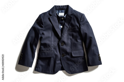 Navy Blue Suit Jacket For Boy On White Background. Generative AI