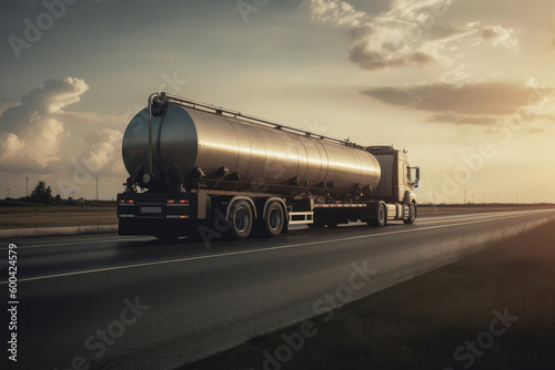 Oil Tanker Trucks On Highway, Landbased Logistics. Generative AI