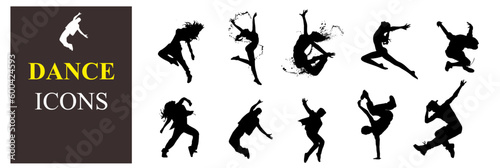 Leinwand Poster Dance icon boy and girl  Children dancing street dance silhouette vector illustration