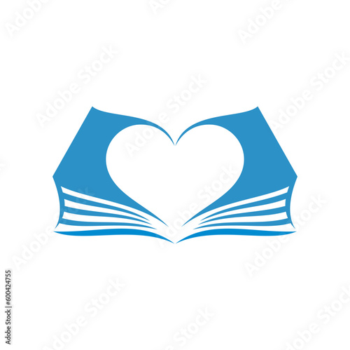 Book icon, heart on open pages, library or bookstore vector symbol. Online book store or digital ebook app icon for literature bookshop, education library or dictionary and reading