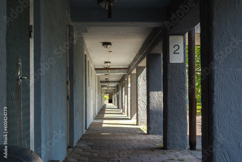 Old pillars of an apartment building complex in Swedish suburbs Hisingen in northern Gothenburg.