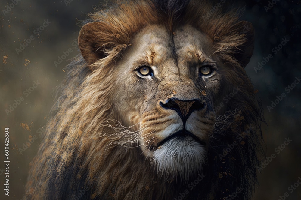 Portrait of a male lion in the wild, close-up