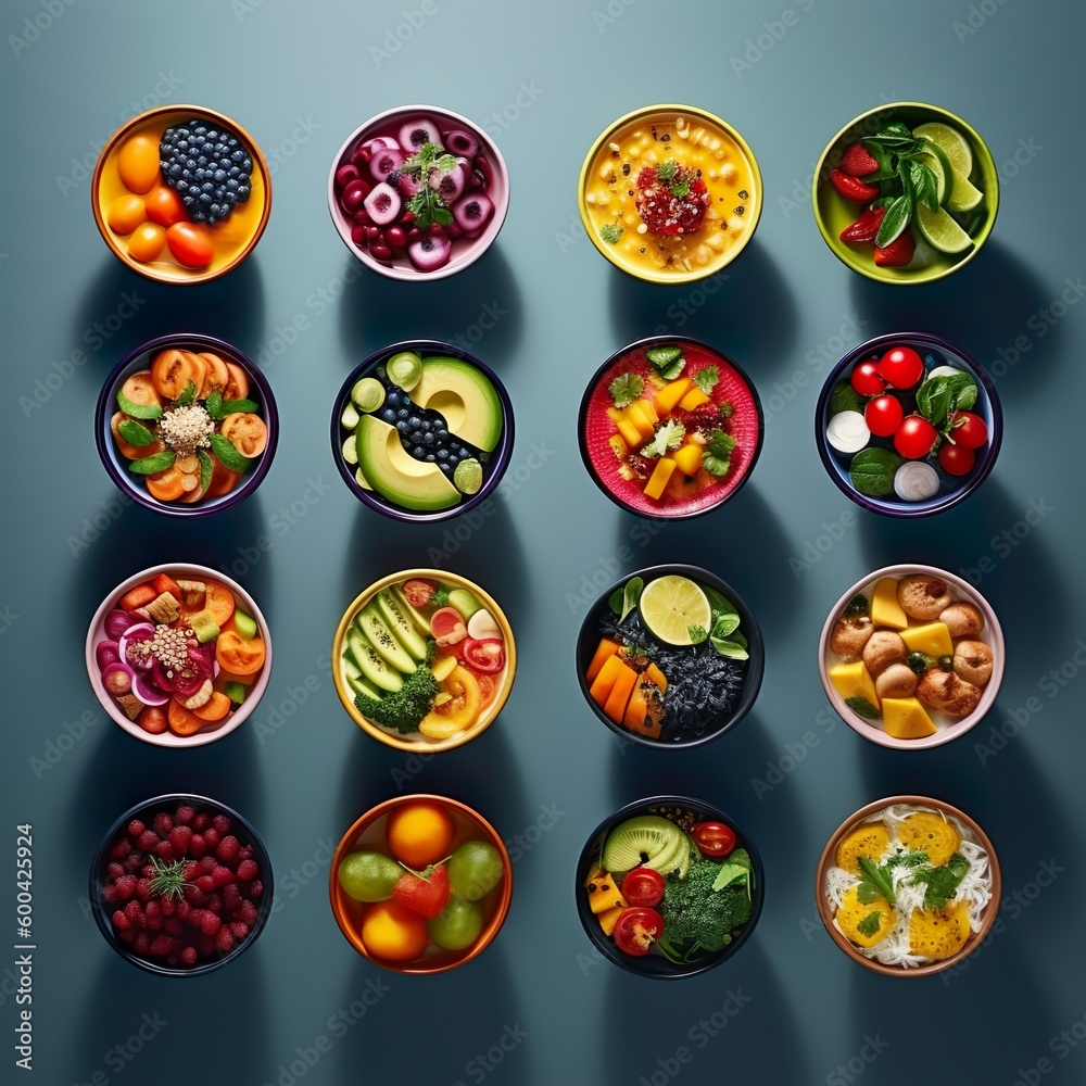Bowls with colorful, healthy food Bowls with colorful, healthy food